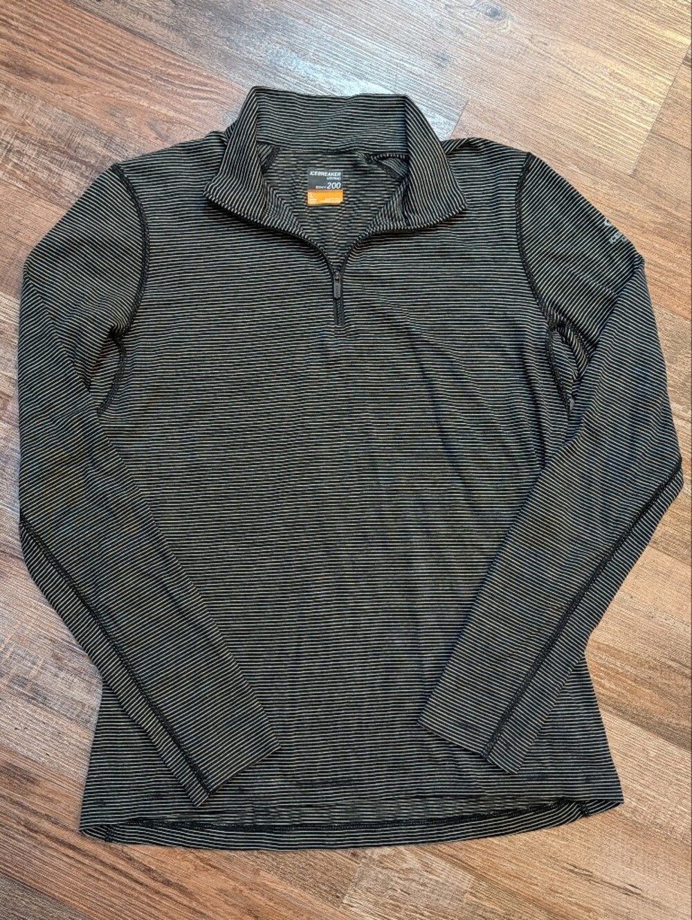 Icebreaker Merino Wool Bodyfit 200 Striped Quarter Zip Pullover Sweater Sz L